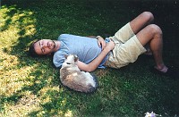 Mark Sleeping in Garden & Cat