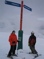  The green (easy) run was closed, so we didn't tell her that her first ever ski run would be a blue (moderate). The colour of the signs should have been a bit of a giveaway though...