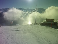  Shots of falling snow reflecting in the sunlight - shot taken through a ski mask