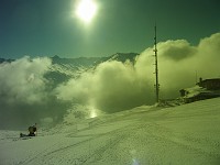  Shots of falling snow reflecting in the sunlight - shot taken through a ski mask