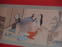  There were numerous old paintings depicting sexual acts. Curiously, as with Japanese pornography, any genital contact was blurred by means of a glass plate overlayed above the images. Simply shifting one's position to the left or right defeated the censorship. Perhaps this was a legal requirement?