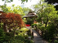  Walking around in the gardens after the meal. The small building in the center is the kitchen.