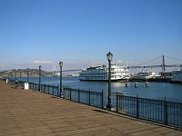  View from a pier to the San Francisco Bay Bridge