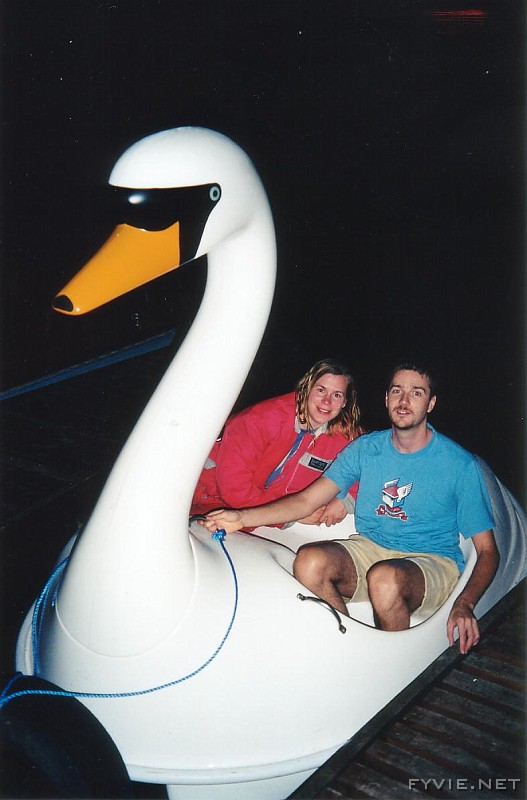 Mark and Stef in giant swan