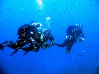  Left to right - Chappi, Robert, Mark. Wreck of the Lina, Croatia. Completing a 2 minute deep stop at 31 meters. Profile - 50 meters, 25 minutes. Config - 2 x 12 litre + 1 x 10 litre stage.