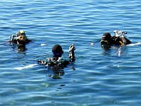  Preparing for a training dive. Left to right - Chappi, Mark, Robert